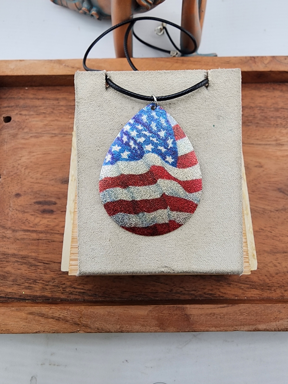 USA Flag Teardrop Pendant Necklace - Red, White, Blue